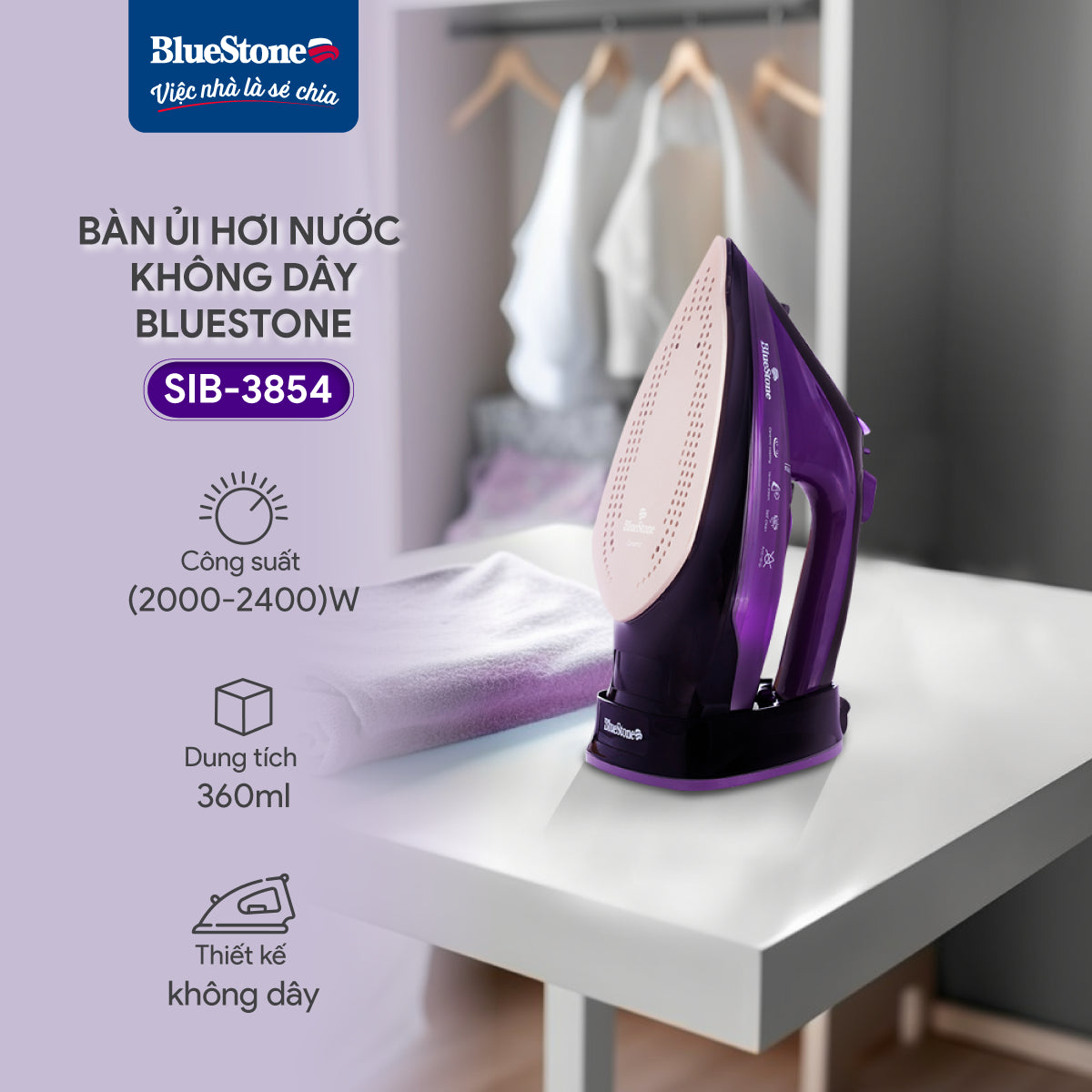 Bàn Ủi Hơi Nước BlueStone SIB-3854 2000W - 2400W Bàn Ủi Hơi Nước BlueStone SIB-3854 2000W - 2400W